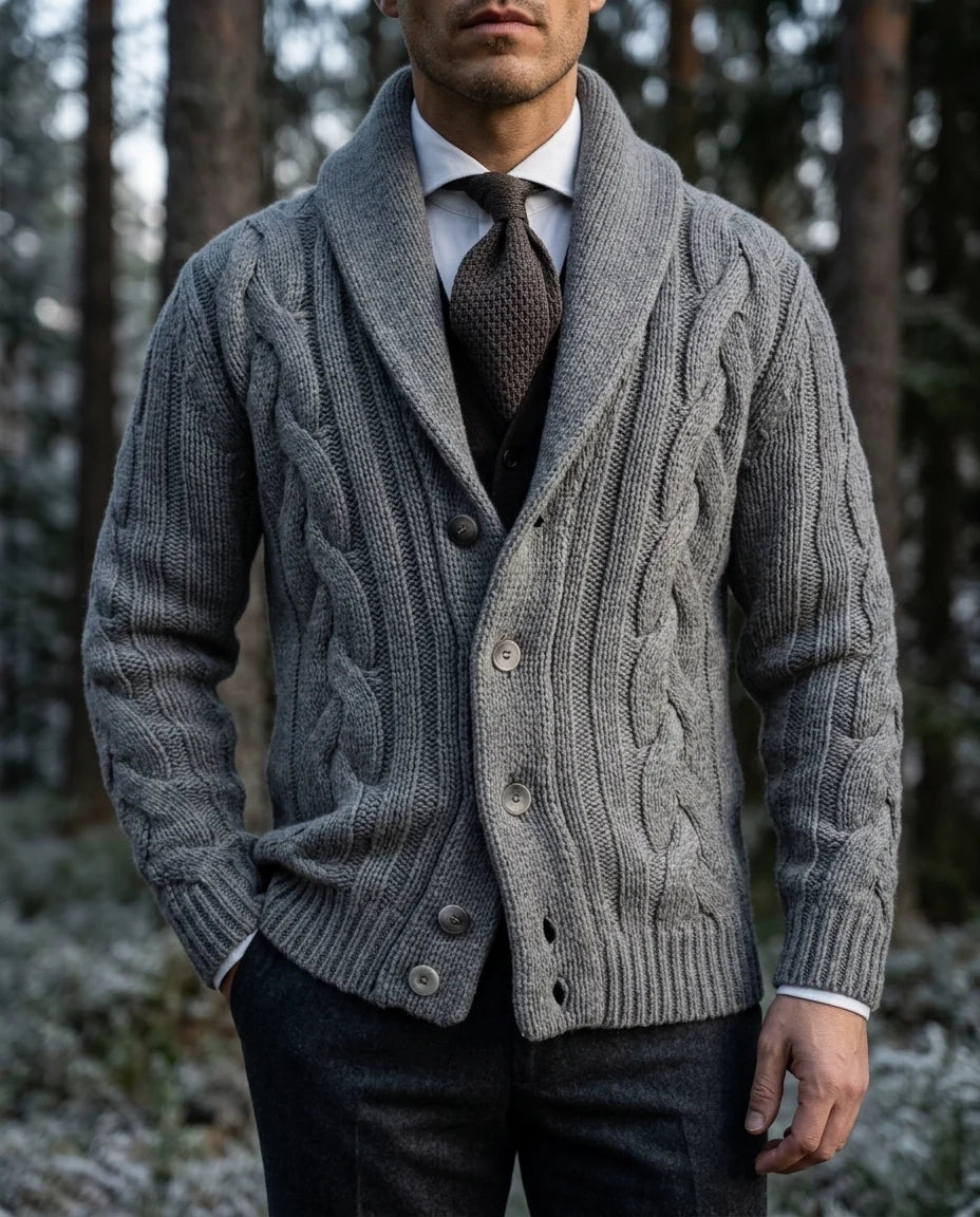 Alderton Men's Cable Knit Shawl Collar Cardigan